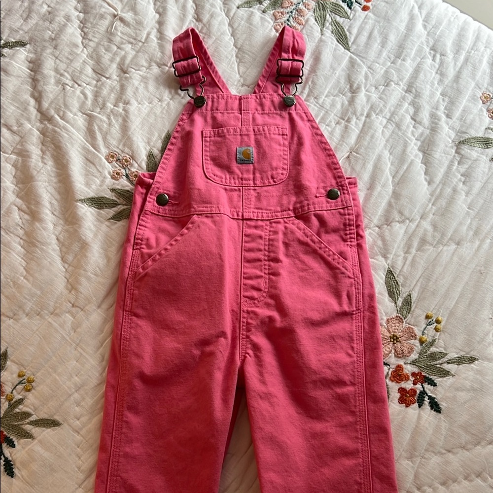 Carhartt Girls Pink Bib Overalls with Buckle Straps 3T